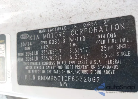 2015 Kia Sedona Lx z USA, uszkodzony, nr VIN KNDMB5C10F6032062